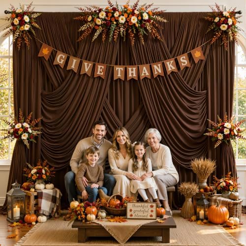 20ft×12ft Brown Backdrop Curtain for Wedding Parties, Wrinkle Free Polyester Photo Backdrop Drapes for Baby, alternate view 2
