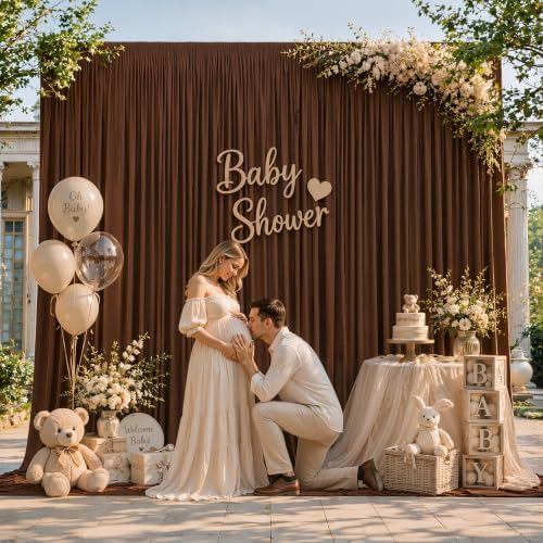 20ft×12ft Brown Backdrop Curtain for Wedding Parties, Wrinkle Free Polyester Photo Backdrop Drapes for Baby, alternate view 7