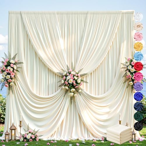 20ft×12ft Ivory Backdrop Curtain for Wedding Parties, Wrinkle Free Polyester Photo Backdrop Drapes for Baby
