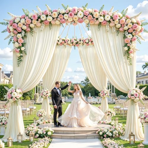 20ft×12ft Ivory Backdrop Curtain for Wedding Parties, Wrinkle Free Polyester Photo Backdrop Drapes for Baby, alternate view 2