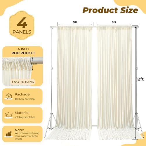 20ft×12ft Ivory Backdrop Curtain for Wedding Parties, Wrinkle Free Polyester Photo Backdrop Drapes for Baby, alternate view 5