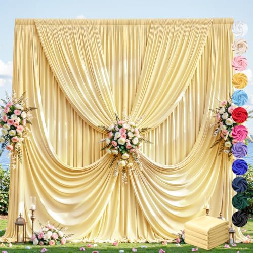 20ft×12ft Light Yellow Backdrop Curtain for Wedding Parties, Wrinkle Free Polyester Photo Backdrop Drapes for