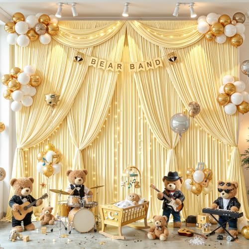 20ft×12ft Light Yellow Backdrop Curtain for Wedding Parties, Wrinkle Free Polyester Photo Backdrop Drapes for, alternate view