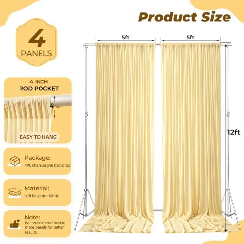 20ft×12ft Light Yellow Backdrop Curtain for Wedding Parties, Wrinkle Free Polyester Photo Backdrop Drapes for, alternate view