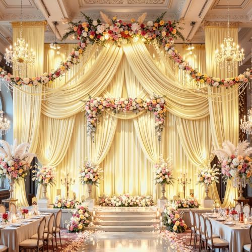 20ft×12ft Light Yellow Backdrop Curtain for Wedding Parties, Wrinkle Free Polyester Photo Backdrop Drapes for, alternate view