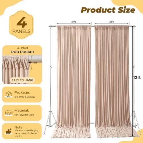20ft×12ft Nude Backdrop Curtain for Wedding Parties, Wrinkle Free Polyester Photo Backdrop Drapes for Baby, alternate view 5