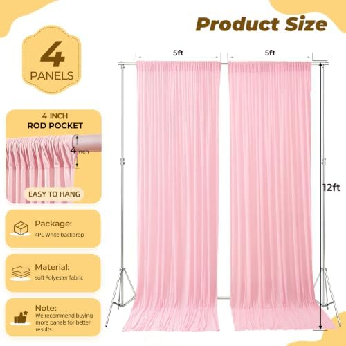 20ft×12ft Pink Backdrop Curtain for Wedding Parties, Wrinkle Free Polyester Photo Backdrop Drapes for Baby, alternate view 5