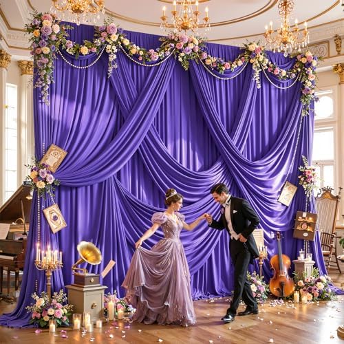 20ft×12ft Purple Backdrop Curtain for Wedding Parties, Wrinkle Free Polyester Photo Backdrop Drapes for Baby, alternate view