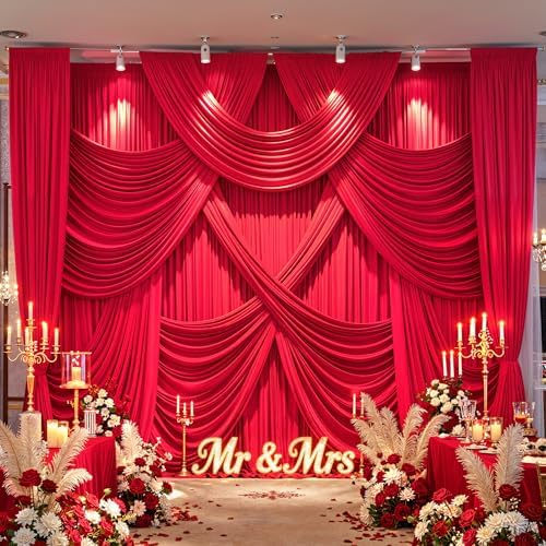 20ft×12ft Red Backdrop Curtain for Wedding Parties, Wrinkle Free Polyester Photo Backdrop Drapes for Baby, alternate view 6