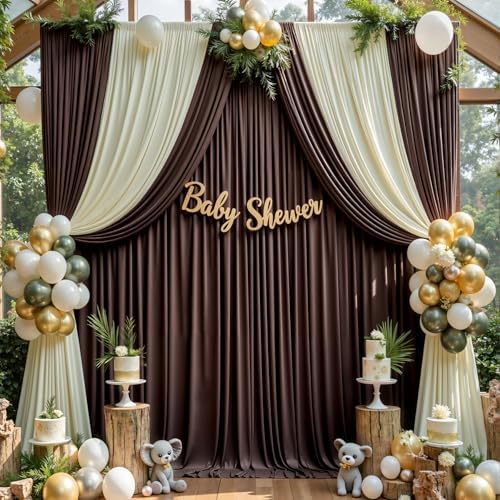 20ft×12ft Wrinkle Free Brown Backdrop Curtain for Wedding Parties, 4 Panels 5×12ft Long Silky Polyester Backdrop, alternate