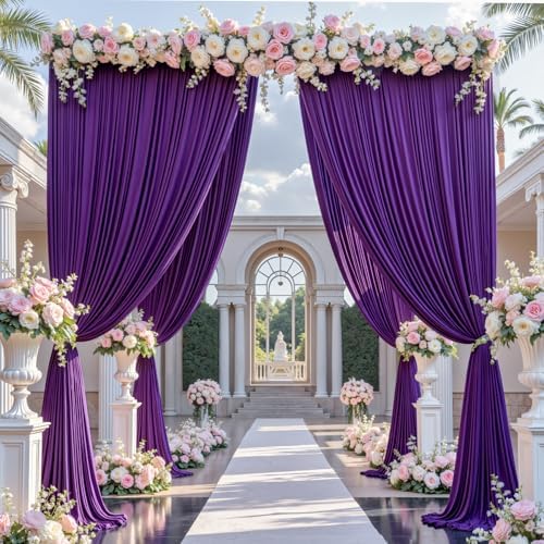 20ft×12ft Wrinkle Free Dark Purple Backdrop Curtain for Wedding Parties 4 Panels 5×12ft Long Silky Polyester, alternate view