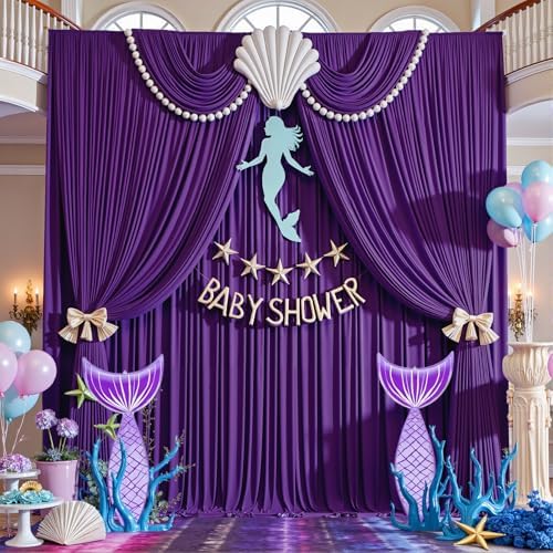 20ft×12ft Wrinkle Free Dark Purple Backdrop Curtain for Wedding Parties 4 Panels 5×12ft Long Silky Polyester, alternate view