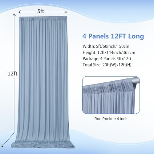 20ft×12ft Wrinkle Free Dusty Blue Backdrop Curtain for Wedding Parties,4 Panels 5×12ft Long Silky Photo, alternate view 3