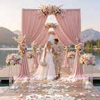 20ft×12ft Wrinkle Free Dusty Pink Backdrop Curtains for Wedding Parties in 12ft Long_4 Panels in Dusty Pink, alternate view 4