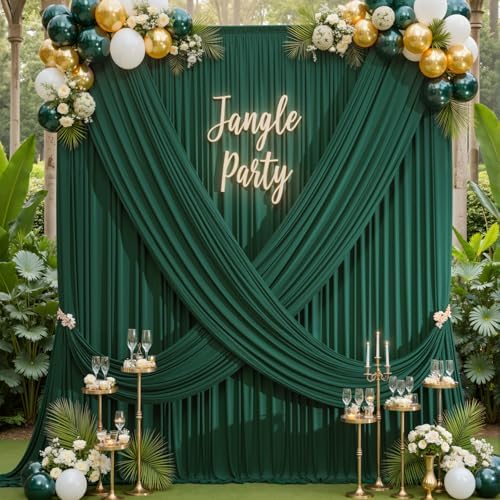 20ft×12ft Wrinkle Free Hunter Green Backdrop Curtain for Wedding Parties, 4 Panels 5×12ft Long Silky Polyester