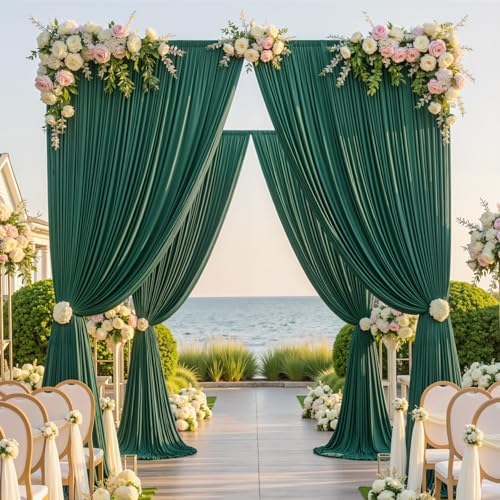 20ft×12ft Wrinkle Free Hunter Green Backdrop Curtain for Wedding Parties, 4 Panels 5×12ft Long Silky Polyester, alternate