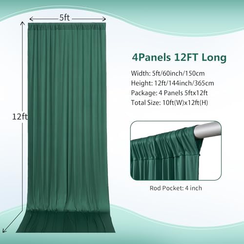 20ft×12ft Wrinkle Free Hunter Green Backdrop Curtain for Wedding Parties, 4 Panels 5×12ft Long Silky Polyester, alternate