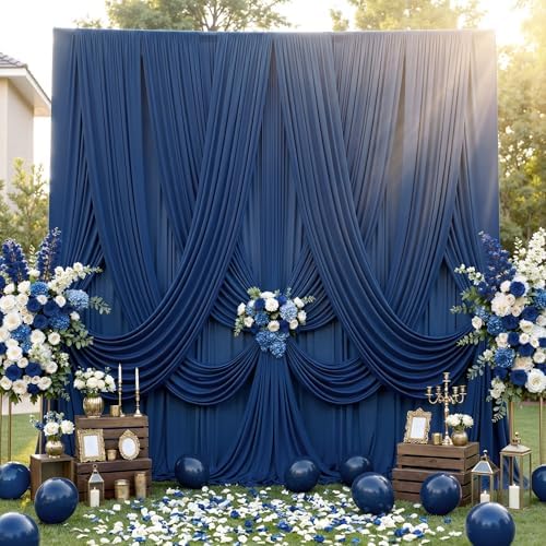 20ft×12ft Wrinkle Free Navy Blue Backdrop Curtain for Wedding Parties, 4 Panels 5×12ft Long Soft Silky Polyester