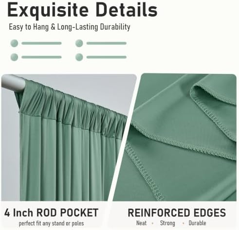 20ft×12ft Wrinkle Free Sage Green Backdrop Curtain for Weddings Parties in 12ft Long_4 Panels in Sage Green, alternate view 7