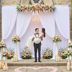 20ft×12ft Wrinkle Free White Backdrop Curtain for Wedding Parties,4 Panels 5×12ft Long Silky Polyester Photo