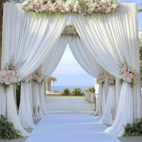 20ft×12ft Wrinkle Free White Backdrop Curtain for Wedding Parties,4 Panels 5×12ft Long Silky Polyester Photo, alternate view