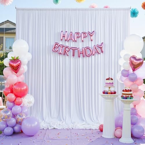 20ft×12ft Wrinkle Free White Backdrop Curtain for Wedding Parties,4 Panels 5×12ft Long Silky Polyester Photo, alternate view
