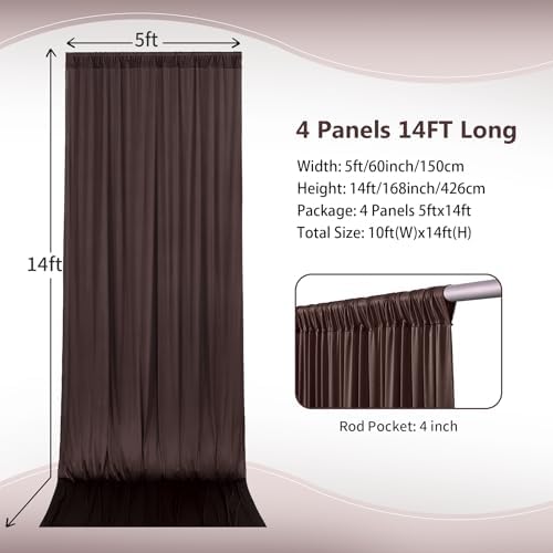 20ft×14ft Brwon Wrinkle Free Backdrop Curtain for Wedding Parties, 4 Panels 5×14ft Long Silky Polyester Photo, alternate view