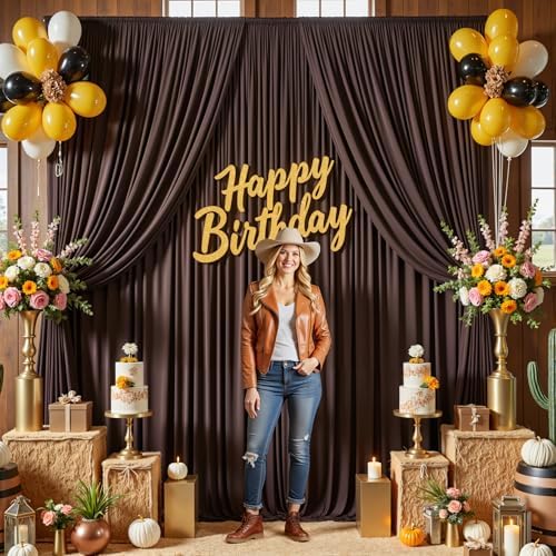 20ft×14ft Brwon Wrinkle Free Backdrop Curtain for Wedding Parties, 4 Panels 5×14ft Long Silky Polyester Photo, alternate view