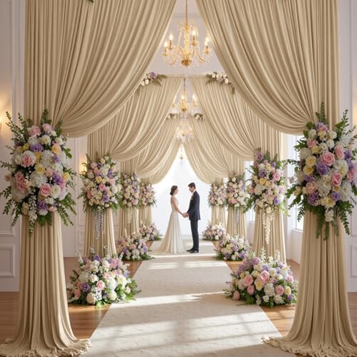 20ft×14ft Wrinkle Free Champagne Backdrop Curtain for Wedding Parties Photo in 14ft Long_4 Panels in Champagne, alternate