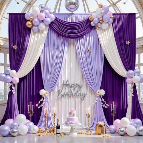 20ft×14ft Wrinkle Free Dark Purple Backdrop Curtain for Wedding Parties 4 Panels 5×14ft Long Silky Polyester, alternate view