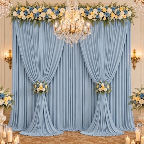20ft×14ft Wrinkle Free Dusty Blue Backdrop Curtain for Wedding Parties,4 Panels 5×14 ft Long Silky Polyester