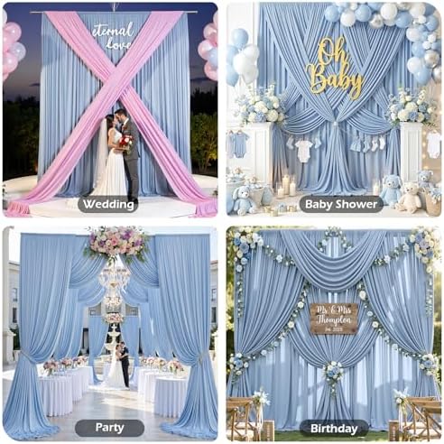 20ft×15ft Dusty Blue Backdrop Curtain for Wedding Parties, alternate view 4