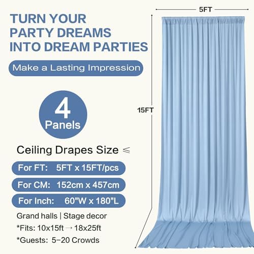 20ft×15ft Dusty Blue Backdrop Curtain for Wedding Parties, alternate view 6