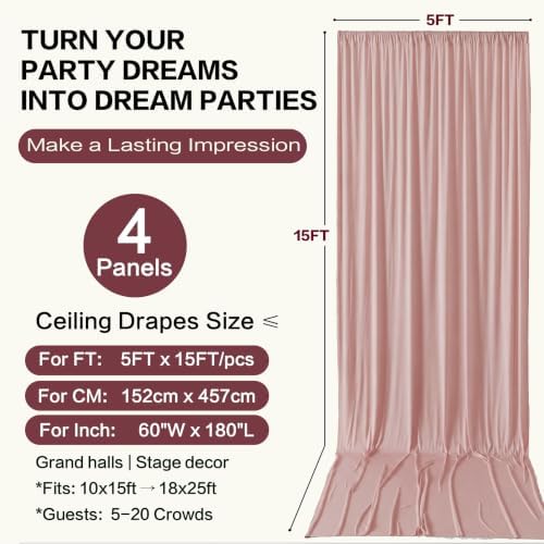 20ft×15ft Dusty Pink Backdrop Curtain for Wedding Parties, alternate view 6