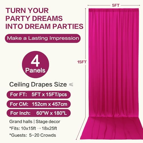 20ft×15ft Hot Pink Backdrop Curtain for Wedding Parties, alternate view 6
