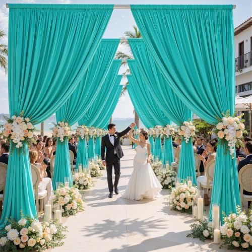 20ft×15ft Turquoise Backdrop Curtain for Wedding Parties, alternate view 2
