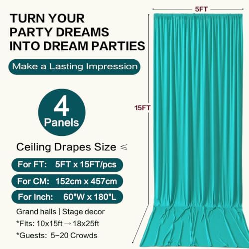 20ft×15ft Turquoise Backdrop Curtain for Wedding Parties, alternate view 6