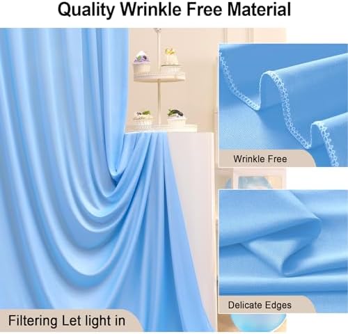 20ft × 8ft Wrinkle Free Baby Blue Backdrop Curtain for Boy Birthday Party, 4 Panels 5×8ft Soft Silky Polyester, alternate