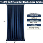 20ft×8ft Wrinkle Free Navy Blue Backdrop Curtains for Parties, 4 Panels 5ft×8ft Thick Silky Polyester Navy Photo, alternate