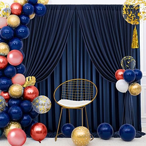 20ft×8ft Wrinkle Free Navy Blue Backdrop Curtains for Parties, 4 Panels 5ft×8ft Thick Silky Polyester Navy Photo, alternate