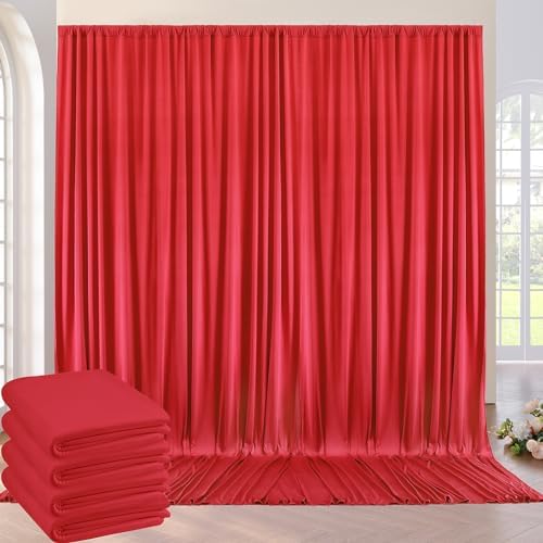 20ft×8ft Wrinkle Free Red Backdrop Curtain for Party, 4 Panels 5×8ft Thick Silky Polyester Red Photo Backdrop