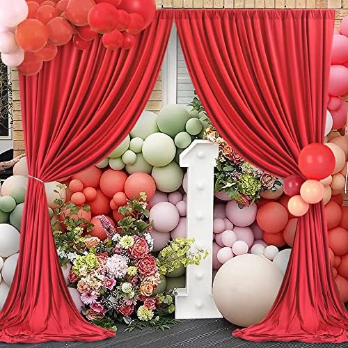 20ft×8ft Wrinkle Free Red Backdrop Curtain for Party, 4 Panels 5×8ft Thick Silky Polyester Red Photo Backdrop, alternate view