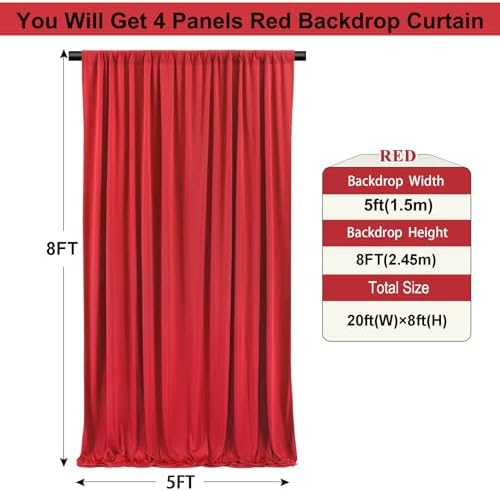20ft×8ft Wrinkle Free Red Backdrop Curtain for Party, 4 Panels 5×8ft Thick Silky Polyester Red Photo Backdrop, alternate view