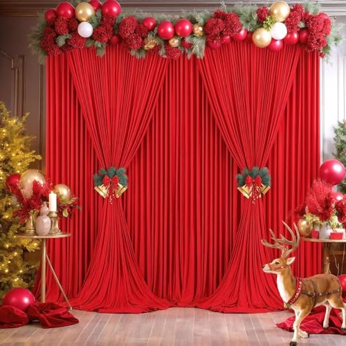 20ft×8ft Wrinkle Free Red Backdrop Curtain for Party, 4 Panels 5×8ft Thick Silky Polyester Red Photo Backdrop, alternate view