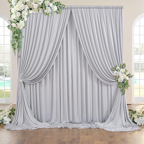 20ft×8ft Wrinkle Free Silver Grey Backdrop Curtains for Parties Wedding, 4 Panels 5×8ft Thick&Silky Polyester, alternate view