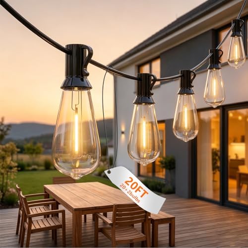 20Ft LED Outdoor String Lights with 22 ST40 LED Shatterproof Bulbs