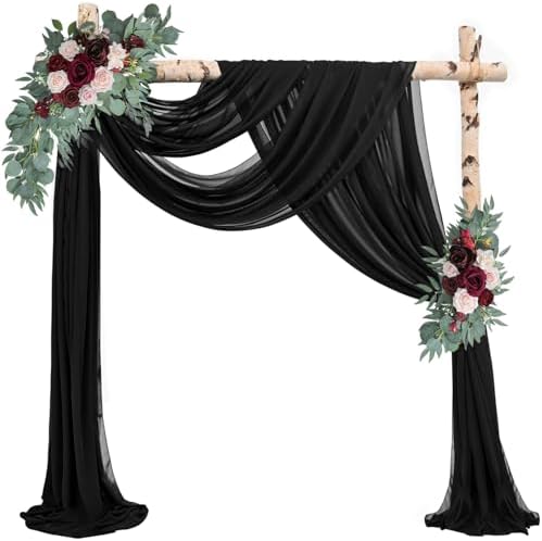 20Ft Length x 28" Width 2 Panels Wedding Arch Draping Fabric Black Arch Drapes Chiffon Fabric Sheer Curtains