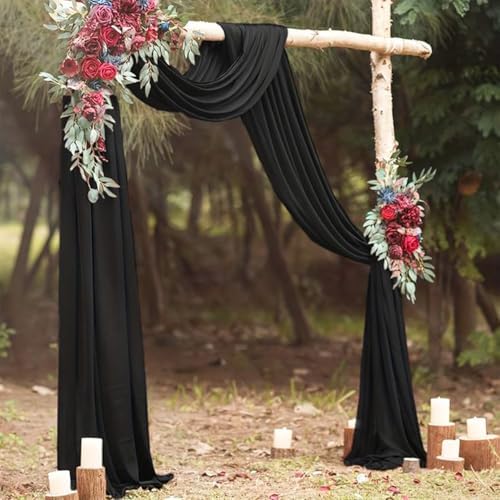 20Ft Length x 28" Width 2 Panels Wedding Arch Draping Fabric Black Arch Drapes Chiffon Fabric Sheer Curtains, alternate view