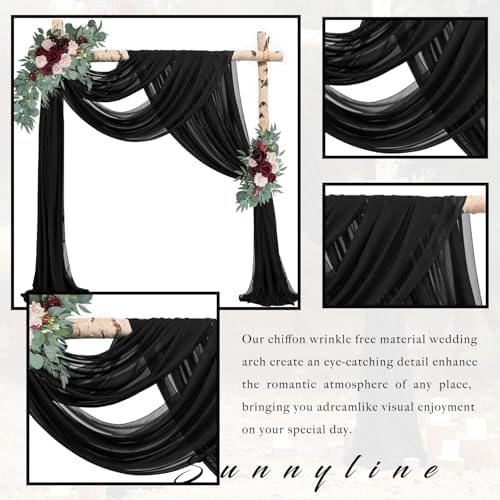 20Ft Length x 28" Width 2 Panels Wedding Arch Draping Fabric Black Arch Drapes Chiffon Fabric Sheer Curtains, alternate view