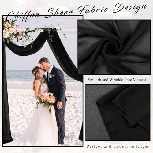 20Ft Length x 28" Width 2 Panels Wedding Arch Draping Fabric Black Arch Drapes Chiffon Fabric Sheer Curtains, alternate view